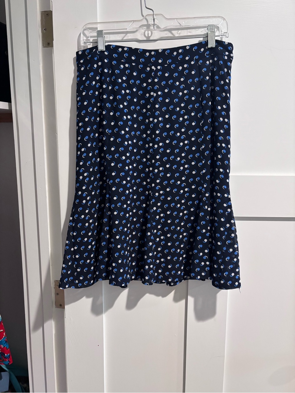 Talbots Navy Blue A-Line Skirt with Light Blue Dot Print